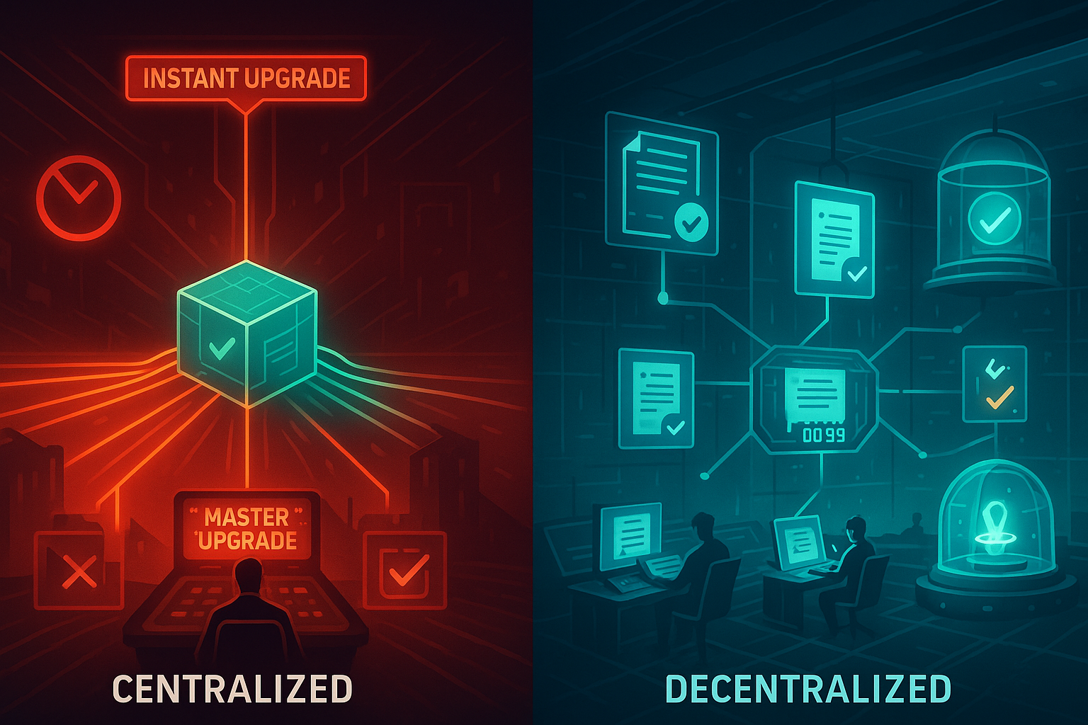 Blockchain governance comparing centralized vs decentralized security models