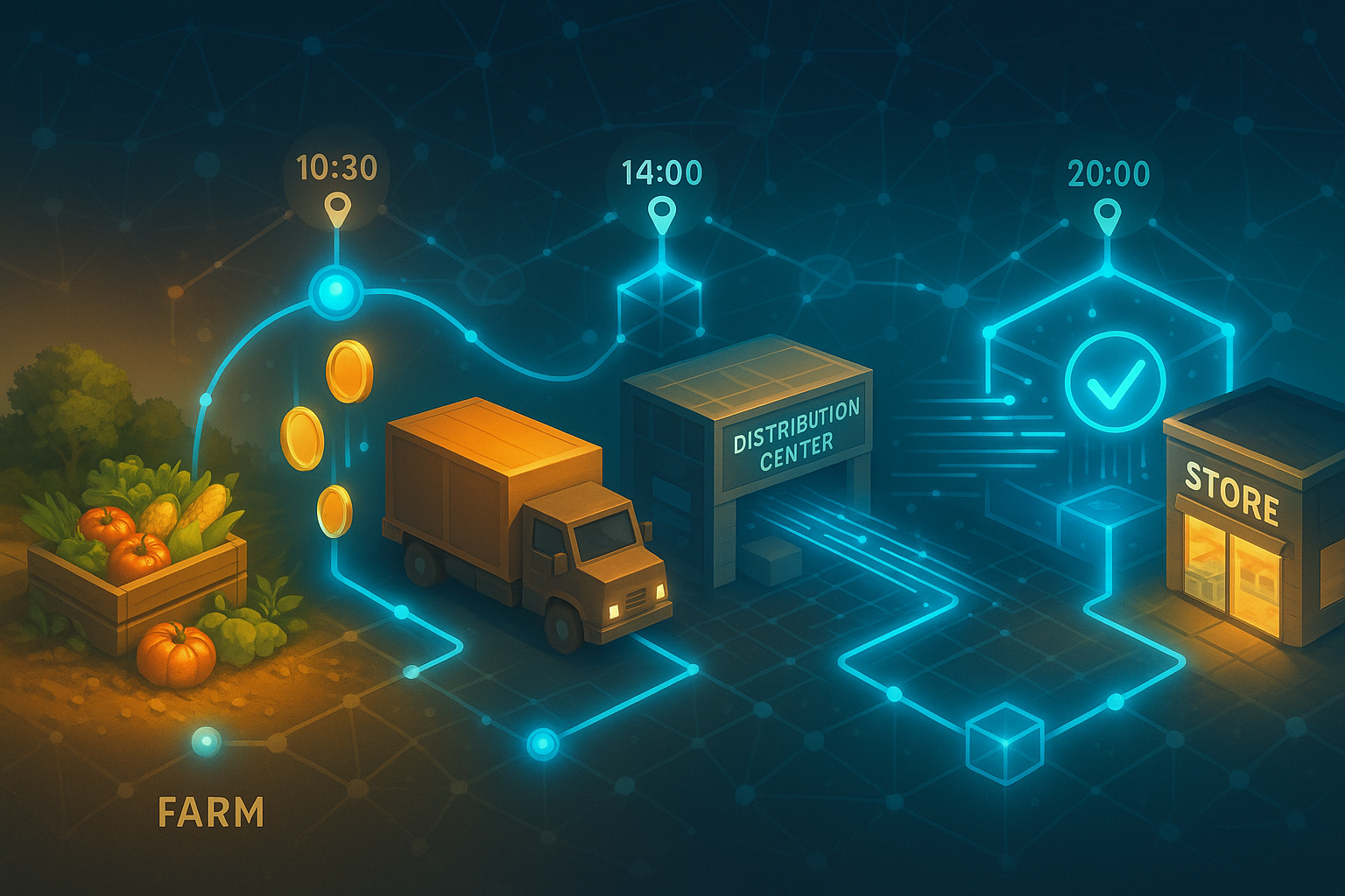 Blockchain smart contract supply chain tracking flowchart