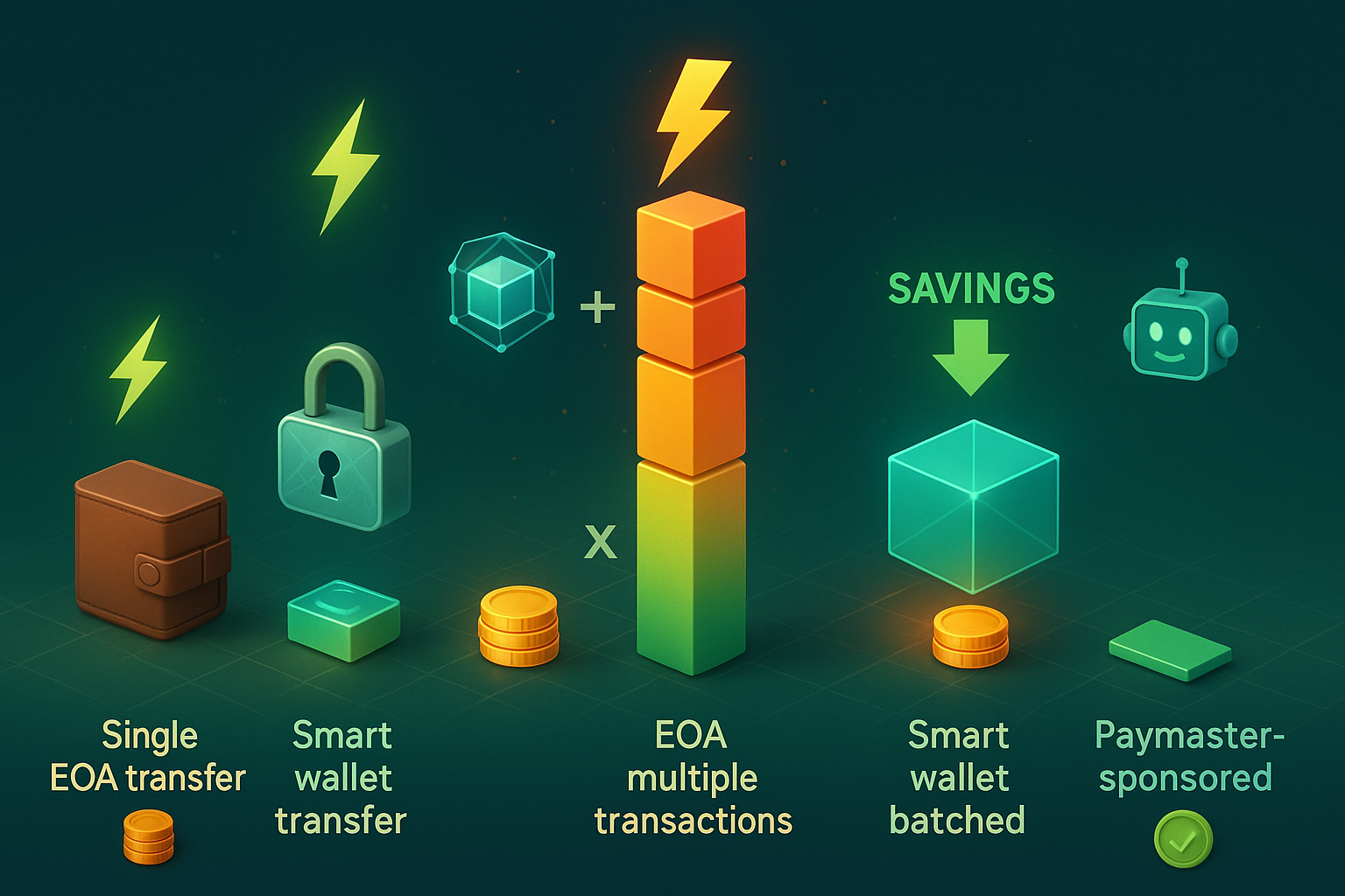 EOA vs smart wallet gas cost comparison across different scenarios