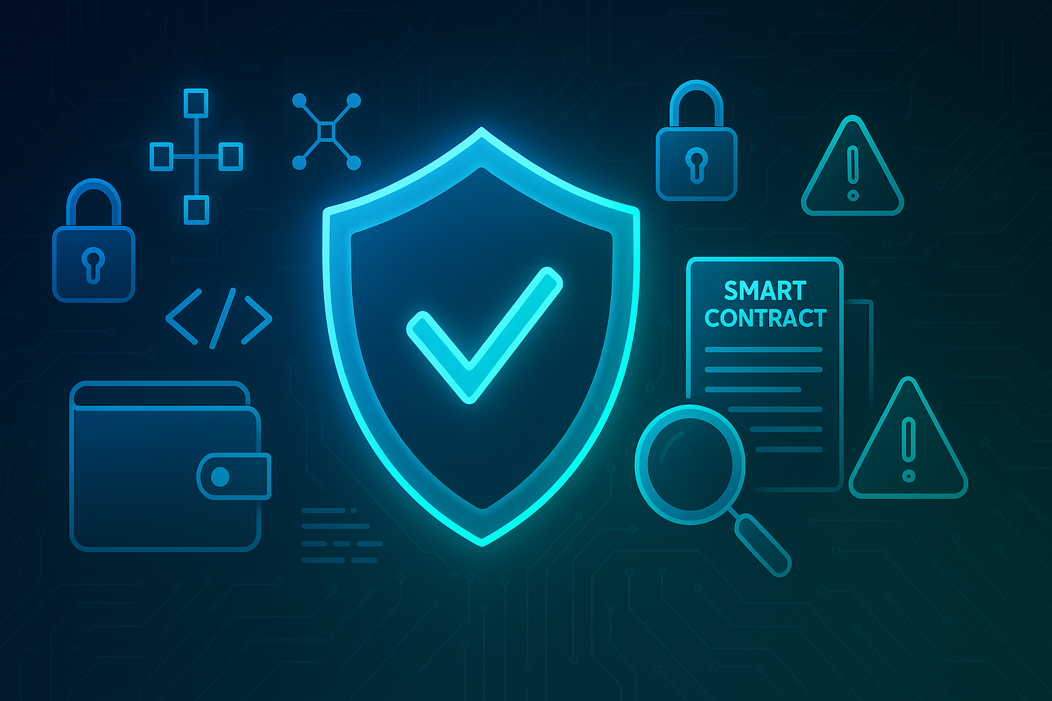A security shield with a checklist, symbolizing a smart contract audit.
