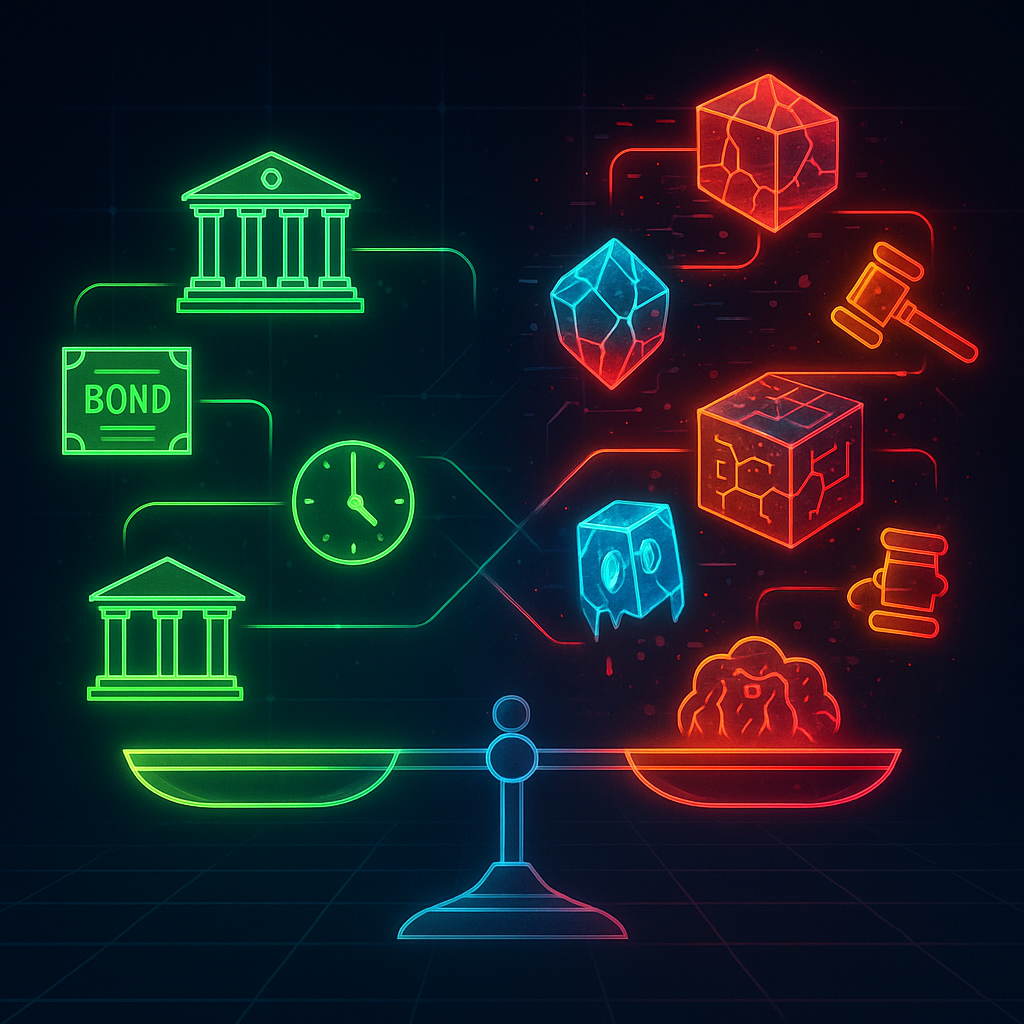 Traditional vs tokenized bonds risk comparison infographic